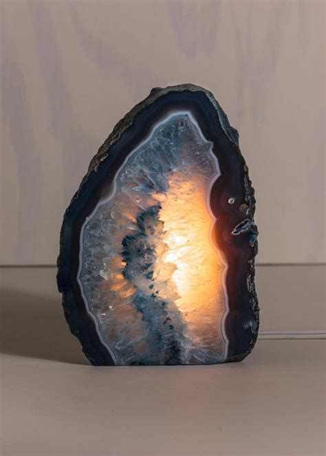 Large Glowing Natural Stone Agate Geode Lamp Lights Up And A Pop Of Color Includes Bulb And