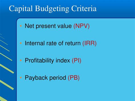 Ppt Capital Budgeting Decision Criteria And Real Option