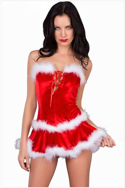 Buy Christmas Cosplay Sexy Costumes Red Tube Top Sleeveless Cutout Back Buckle