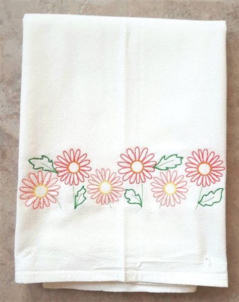 Daisy Border Machine Embroidered Flour Sack Dish Towel Etsy Towel