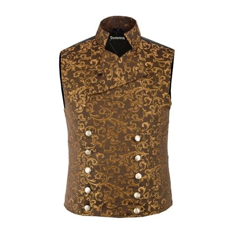 Mens Steampunk Double Breasted Waistcoat Gold Vest Gothicwestern