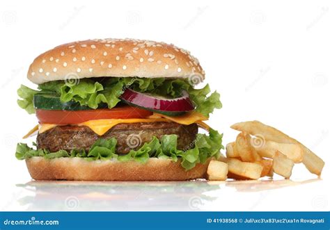 Tasty Hamburger And French Fries Stock Photo Image Of Ingredients