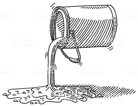 Hand Drawn Vector Drawing Of A Pouring Paint Bucket Black And White