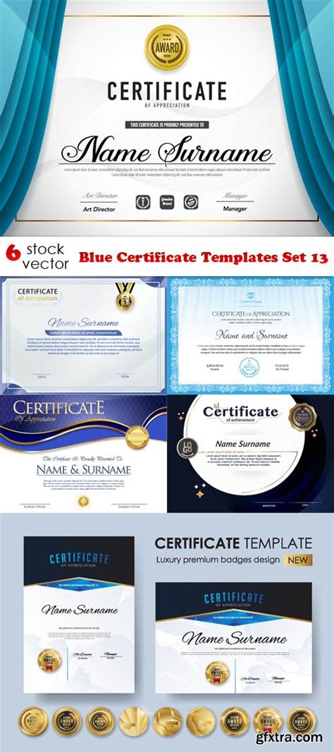 Vectors Blue Certificate Templates Set 13 Gfxtra
