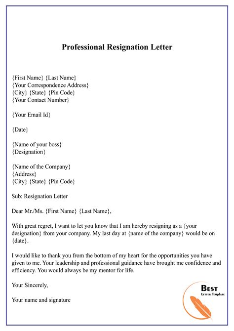 Free Downloadable Resignation Letter Template