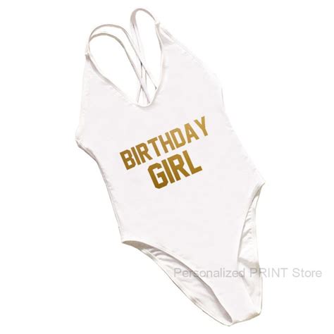 Birthday Girl Womens Strap One Piece Swimwear White Letter Print