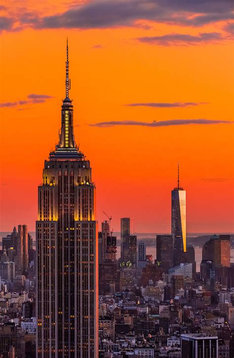 Empire State Building And One World Trade Center At Sunset New York