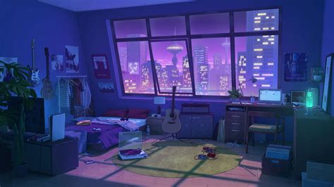 Purple Bedroom Anime House Bedroom Drawing Desktop Wallpaper Art