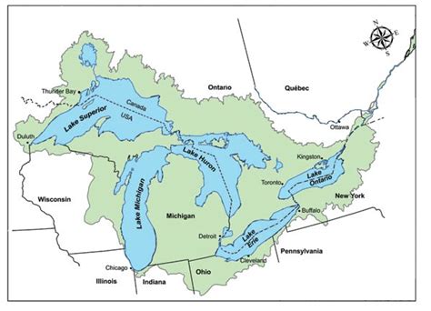 The Great Lakes Region Of North America Showing The Lakes Major