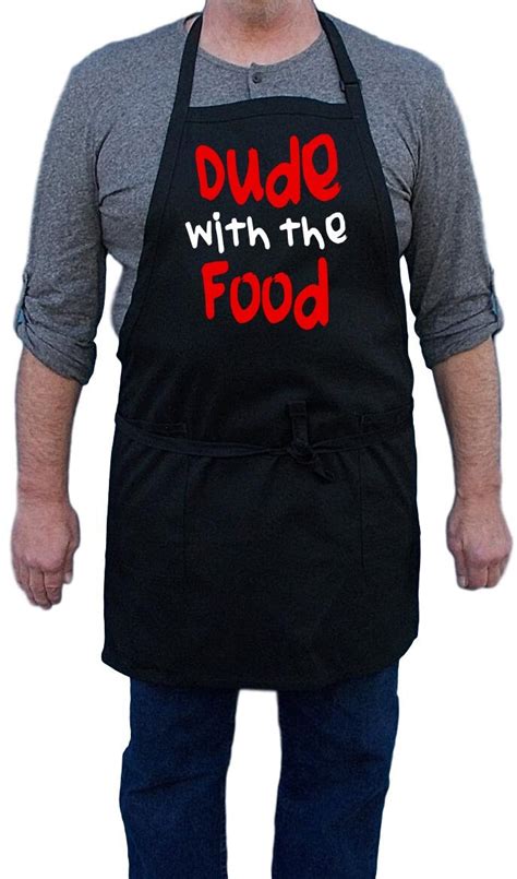 Dude With The Food Funny Black Aprons For Men Two Pockets Fully