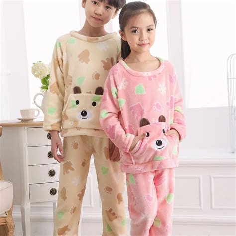 Winter Kids Pijamas Flannel Sleepwear Girls Boys Pyjamas Coral Fleece