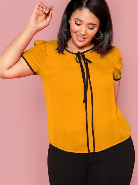 shein plus contrast binding knot front top plus size fashion plus size fashion tips plus size