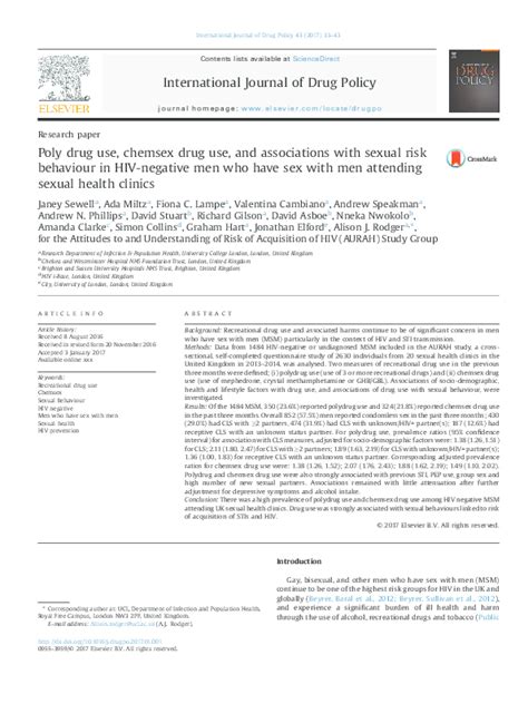 Pdf Poly Drug Use Chemsex Drug Use And Associations With Sexual Risk Behaviour In Hiv