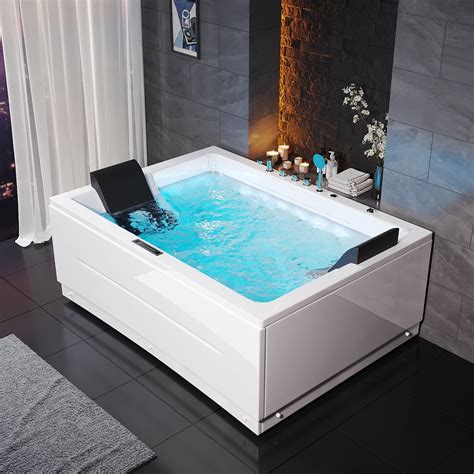 Homary 71 Modern Acrylic Corner Bathtub Whirlpool Air Massage 3 Sided Apron Tub In White