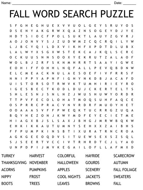 Fall Word Searches For Adults Word Search Printable