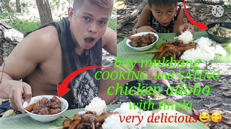 Boy Mukbang Cooking And Eating Chicken Adobo With Tinola Grabe Ang