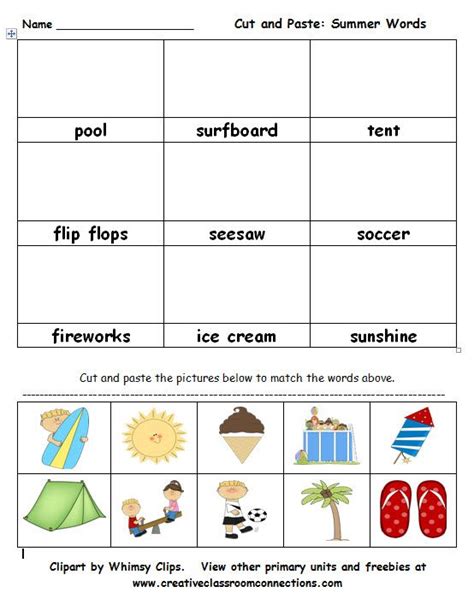 Summer Vocabulary Worksheet Provides Practice Matching Pictures To