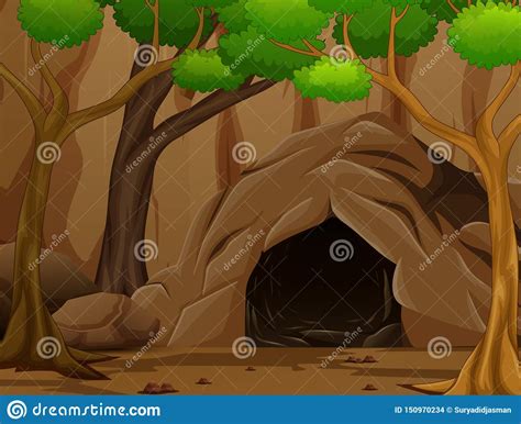 Background Scene With A Dark Rocky Cave Stock Vector Illustration Of