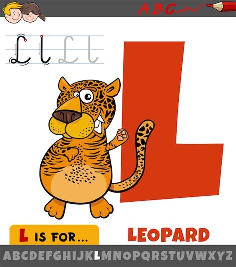 Letra L Del Alfabeto Con Carácter Animal Leopardo De Dibujos Animados