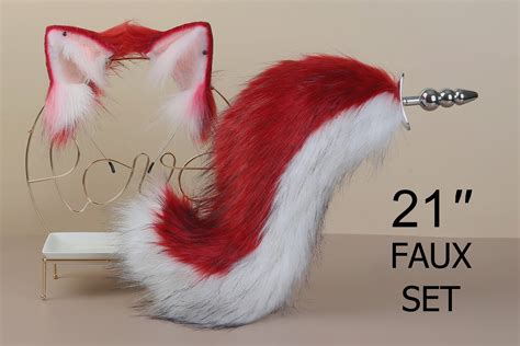 White Red Fox Tail Plug And Ear Set Tail Butt Plug Wolf Tail Buttplug Tail Cat Ear Cosplay