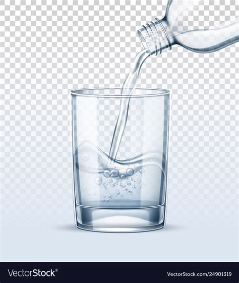 Pure Water Pouring Into Realistic Glass Cup Vector Image