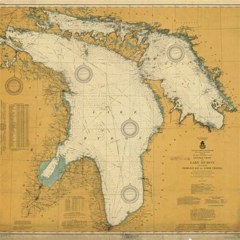 1940 Nautical Map Of Lake Huron And Georgian Bay Etsy
