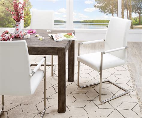 Bieten hier 4 wunderschöne stühle an. Küchenstuhl Daan Weiss Gestell Edelstahl mit Armlehne ...