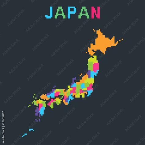 Vektorová Grafika „map Of Japan In 8 Bit Pixel Art Style Color Mosaic