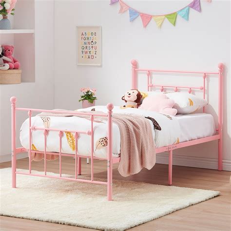 Vecelo Twin Size Metal Bed Frame With Headboard And Footboard For Kids