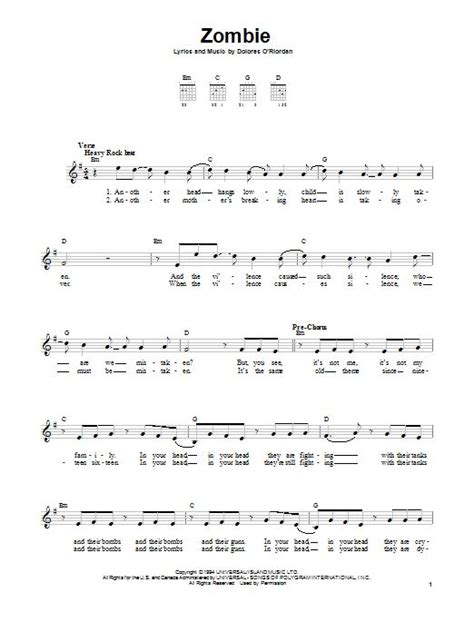 The Cranberries Zombie Sheet Music Notes Chords In 2019 Sheet