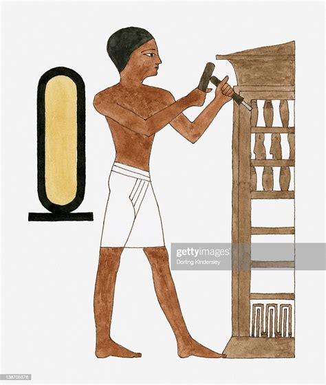 Illustration Of Ancient Egyptian Craftsman Holding Hammer And Chisel