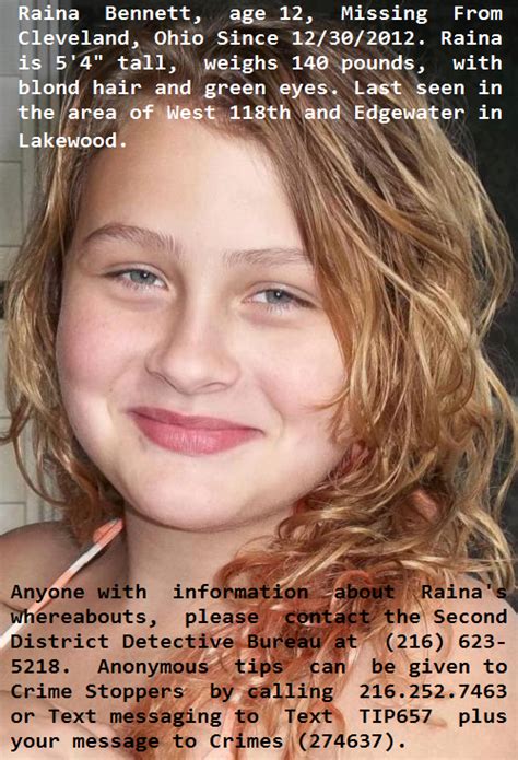 Raina Bennett Possibly Sex Trafficked 12 Year Old