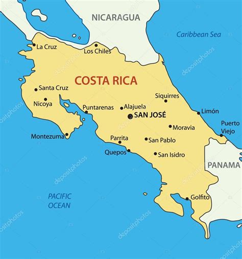 Costa Rica På Kartan República De Costa Rica Mapa Del Vector