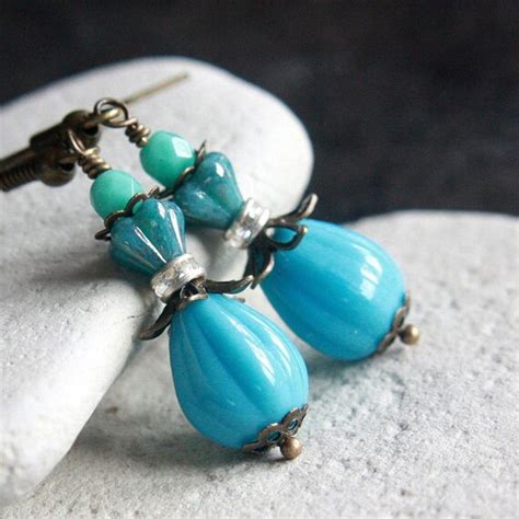 Turquoise Glass Bead Earrings A