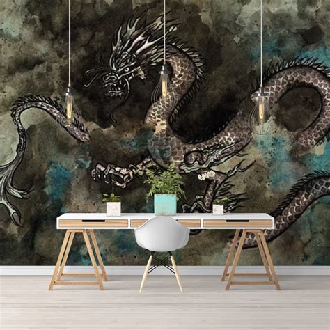 Traditional Ink Painting Of A Fierce Chinese Dragon Wall Mural Avail