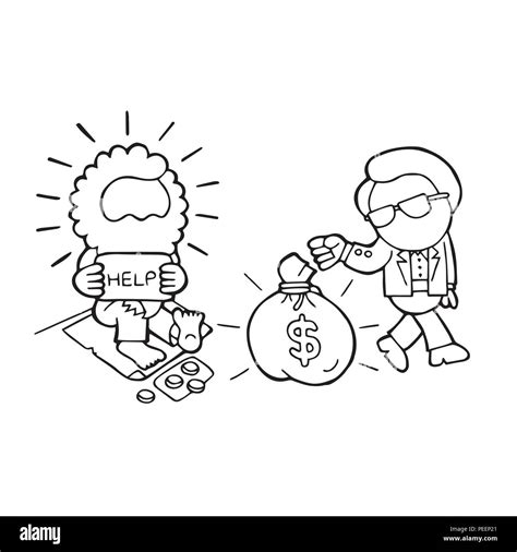 Vector Hand Drawn Cartoon Illustration Of Rich Man Giving Money Bag To