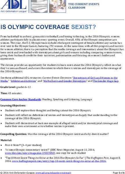 Is Olympic Coverage Sexist Lesson Plan For 6th 12th Grade Lesson Planet
