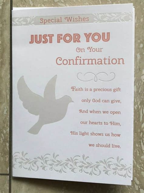 Confirmation Card Embossed With Dove And Sentiment Verse Design Just