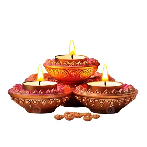 Happy Diwali Clay Diya Lamps Lit During Dipavali Hindu Festival Of