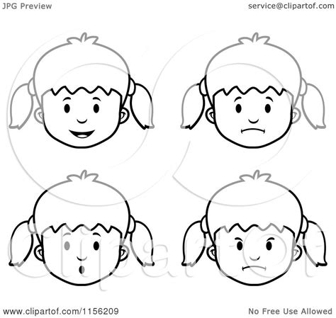 Cartoon Clipart Of Black And White Girl Faces Vector Outlined