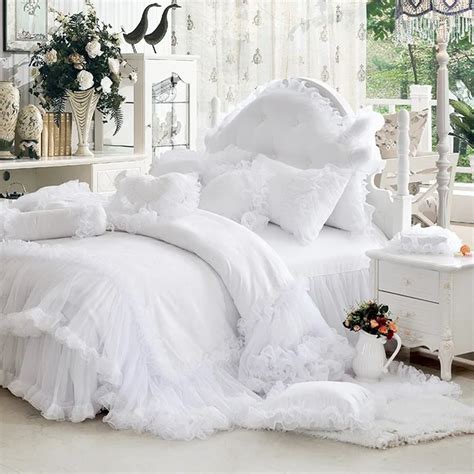 Buy Luxury White Falbala Ruffle Lace Bedding Set Twin