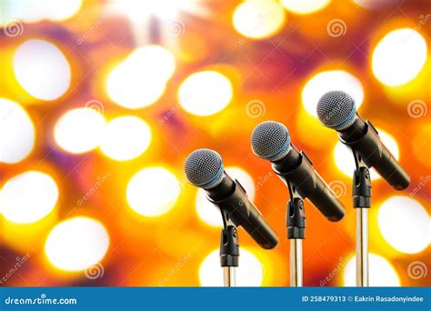 Microphones Public Speaking Background Close Up Microphone On Stand
