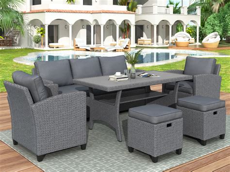 Outdoor Wicker Conversation Sets With 2 Ottoman 2020 Upgrade 6 Piece