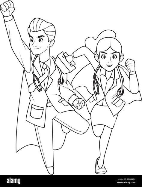 Super Doctors Couple Comic Characters Stock Vector Image Art Alamy