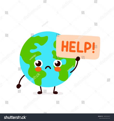 Cute Sad Earth Planet Ask Help Stock Vector Royalty Free 1389350207