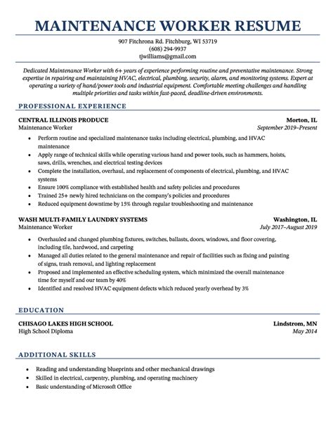 Sample Resume For Maintenance Technician