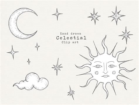 Buy Celestial Clip Art Sun Moons Stars Png For Commercial Use Online In
