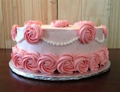 Girly Pink Roses Cake With Buttercream Icing Roses Made Using Wilton