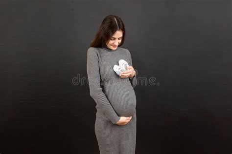 Happy Surprised Pregnant Woman Posing Isolated Over Colored Background