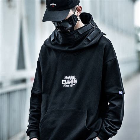 japanese harajuku streetwear black pullover urban heavy cotton etsy